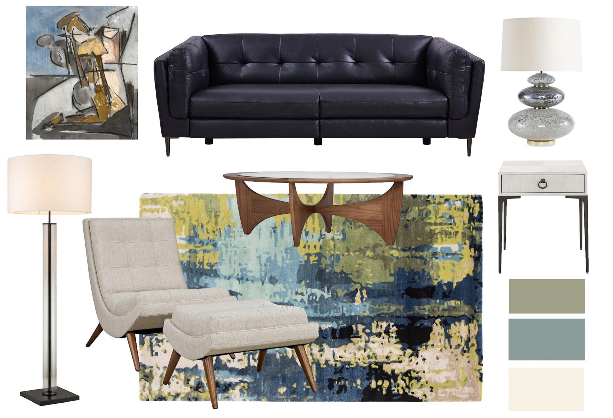 Relaxing Indigo and Green Living Room Moodboard