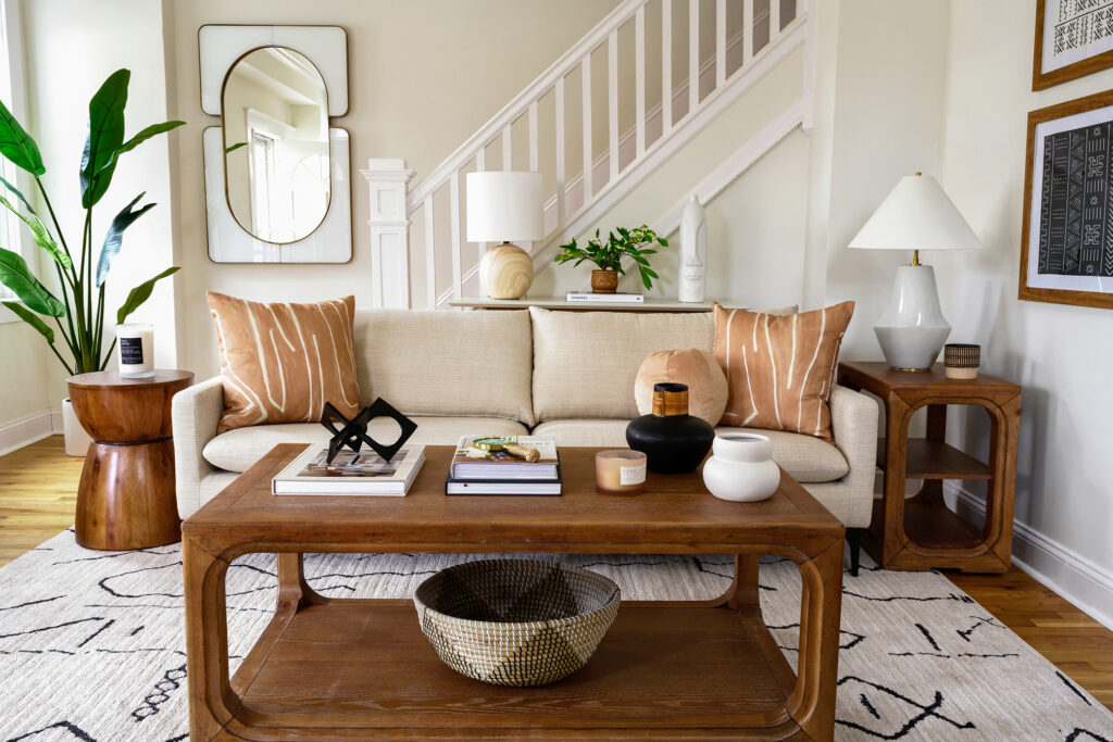 Living Room With Plants and Wood Furniture