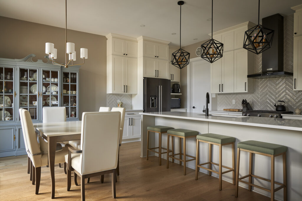 Earth-toned dining room styled in Universal Khaki